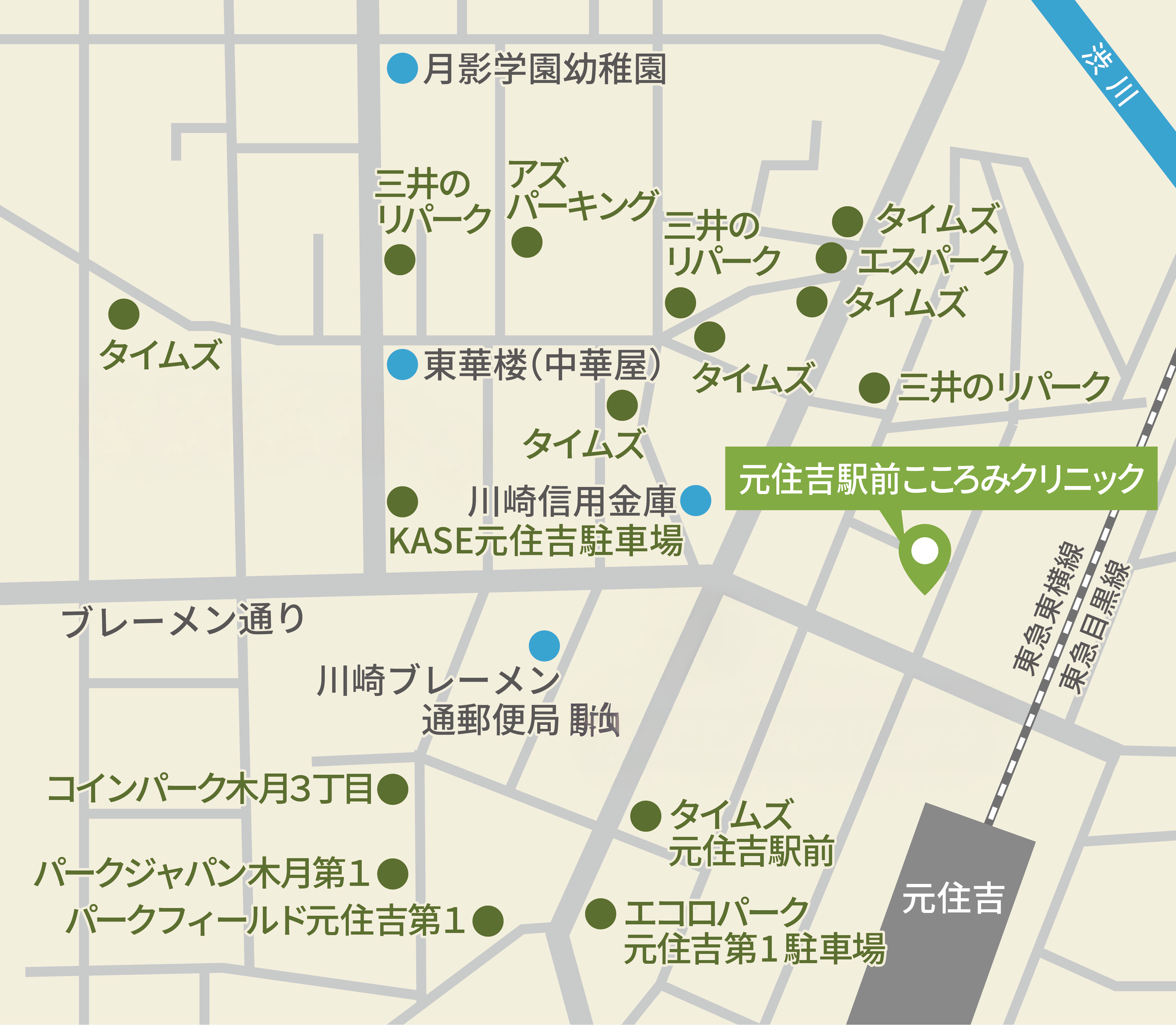 元住吉駅前こころみクリニックの駐車場マップになります。